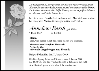 Traueranzeige von Anneliese Barth von 202 Dill Block (120)