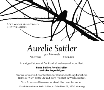 Traueranzeige von Aurelie Sattler von 206 WT - Weilburger Tageblatt (140)