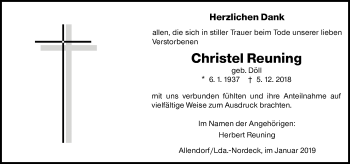 Traueranzeige von Christel Reuning von 560 Gießener Anzeiger