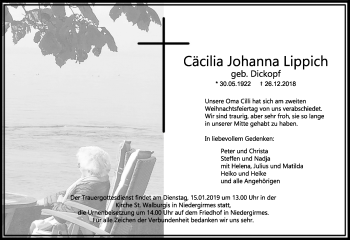 Traueranzeige von Cäcilia Johanna Lippich von 201 WNZ - Wetzlarer Neue Zeitung (110)