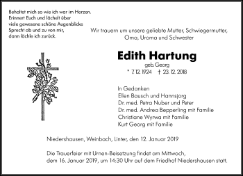 Traueranzeige von Edith Hartung von 206 WT - Weilburger Tageblatt (140)