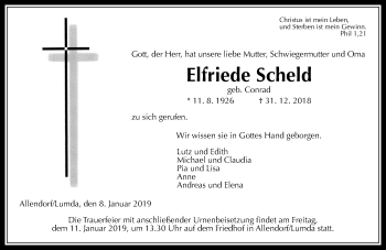 Traueranzeige von Elfriede Scheld von 560 Gießener Anzeiger