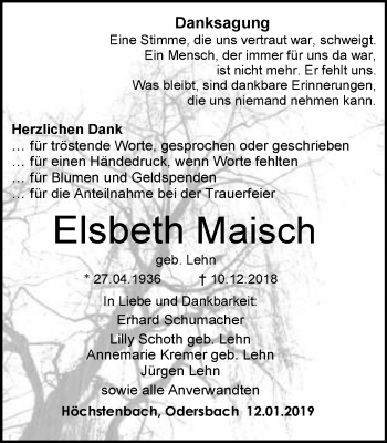 Traueranzeige von Elsbeth Maisch von 206 WT - Weilburger Tageblatt (140)