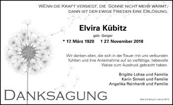 Traueranzeige von Elvira Kübitz von 582 Camberger Anzeiger