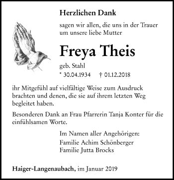 Traueranzeige von Freya Theis von 202 Dill Block (120)