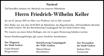 Traueranzeige von Friedrich-Wilhelm Keller von 561 Kreisanzeiger