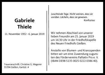 Traueranzeige von Gabriele Thiele von 201 WNZ - Wetzlarer Neue Zeitung (110)
