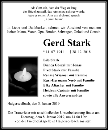 Traueranzeige von Gerd Stark von 202 Dill Block (120)