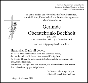 Traueranzeige von Gerlinde Oberstebrink-Bockholt von 564 Usinger Anzeiger