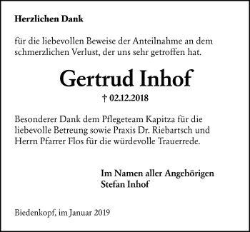 Traueranzeige von Gertrud Inhof von 205 HA - Hinterländer Anzeiger (130)