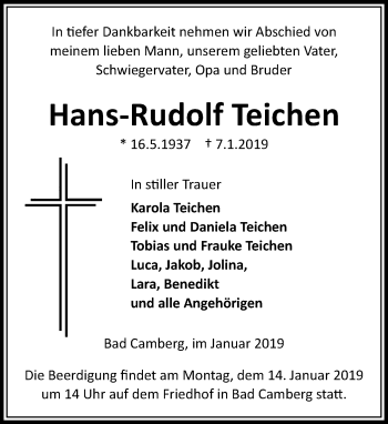 Traueranzeige von Hans-Rudolf Teichen von 582 Camberger Anzeiger