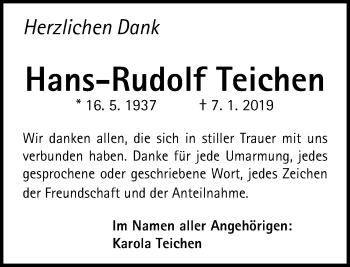 Traueranzeige von Hans-Rudolf Teichen von 582 Camberger Anzeiger