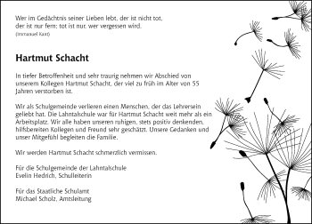 Traueranzeige von Hartmut Schacht von 560 Gießener Anzeiger
