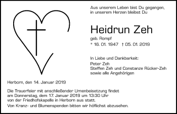 Traueranzeige von Heidrun Zeh von 202 Dill Block (120)