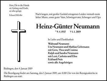 Traueranzeige von Heinz-Günter Neumann von 561 Kreisanzeiger