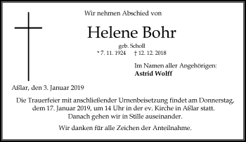 Traueranzeige von Helene Bohr von 201 WNZ - Wetzlarer Neue Zeitung (110)