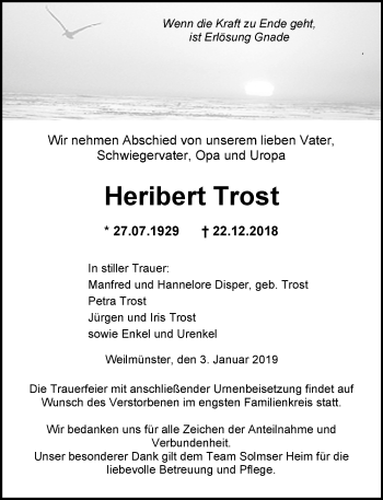 Traueranzeige von Heribert Trost von 206 WT - Weilburger Tageblatt (140)