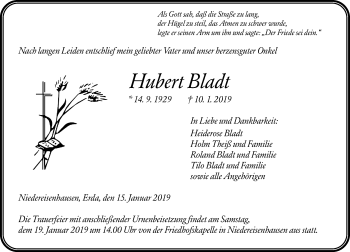 Traueranzeige von Hubert Bladt von 205 HA - Hinterländer Anzeiger (130)
