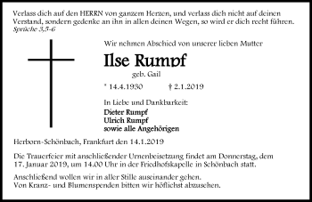 Traueranzeige von Ilse Rumpf von 202 Dill Block (120)