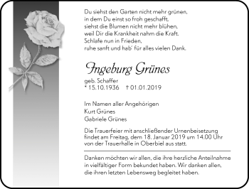Traueranzeige von Ingeburg Grünes von 201 WNZ - Wetzlarer Neue Zeitung (110)