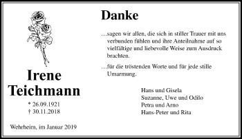 Traueranzeige von Irene Teichmann von 564 Usinger Anzeiger