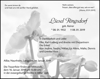 Traueranzeige von Liesel Ringsdorf von 201 WNZ - Wetzlarer Neue Zeitung (110)