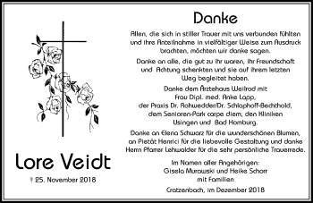 Traueranzeige von Lore Veidt von 582 Camberger Anzeiger