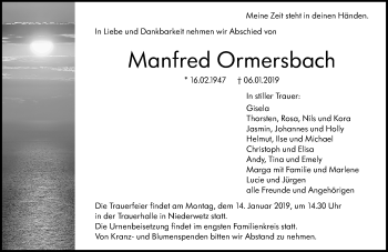 Traueranzeige von Manfred Ormersbach von 201 WNZ - Wetzlarer Neue Zeitung (110)