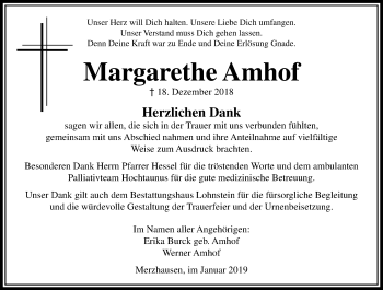 Traueranzeige von Margarethe Amhof von 564 Usinger Anzeiger