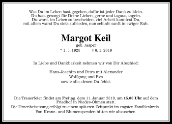 Traueranzeige von Margot Keil von 560 Gießener Anzeiger