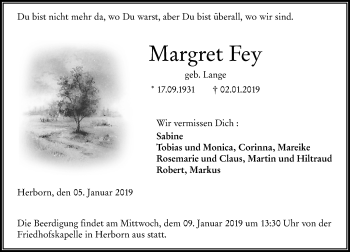 Traueranzeige von Margret Fey von 202 Dill Block (120)