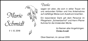 Traueranzeige von Marie Schmidt von 561 Kreisanzeiger