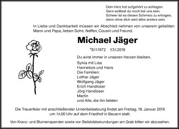 Traueranzeige von Michael Jäger von 560 Gießener Anzeiger