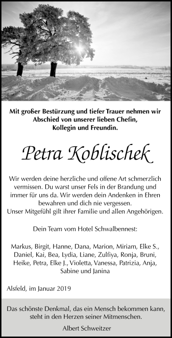 Traueranzeige von Petra Koblischek von VRM Trauer