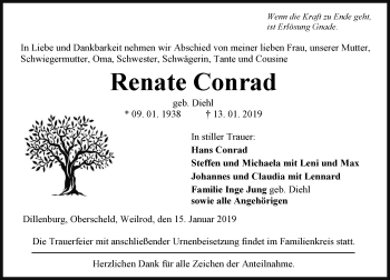 Traueranzeige von Renate Conrad von 202 Dill Block (120)