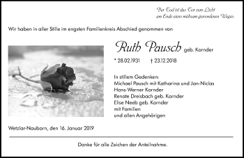 Traueranzeige von Ruth Pausch von 201 WNZ - Wetzlarer Neue Zeitung (110)