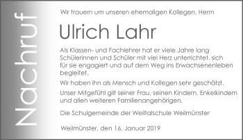 Traueranzeige von Ulrich Lahr von 206 WT - Weilburger Tageblatt (140)