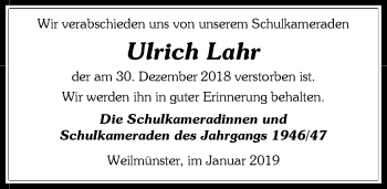 Traueranzeige von Ulrich Lahr von 206 WT - Weilburger Tageblatt (140)