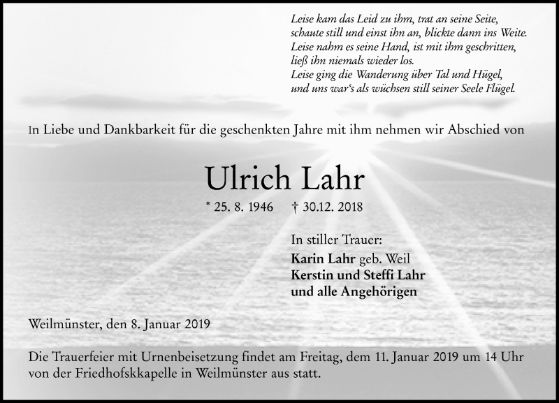  Traueranzeige für Ulrich Lahr vom 08.01.2019 aus 206 WT - Weilburger Tageblatt (140)
