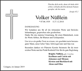 Traueranzeige von Volker Nüßlein von 564 Usinger Anzeiger
