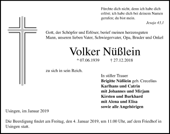 Traueranzeige von Volker Nüßlein von 564 Usinger Anzeiger