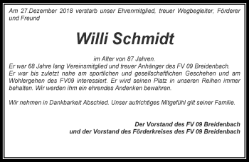 Traueranzeige von Willi Schmidt von 205 HA - Hinterländer Anzeiger (130)