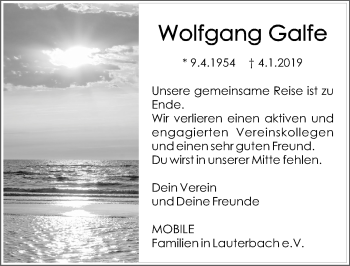 Traueranzeige von Wolfgang Galfe von VRM Trauer
