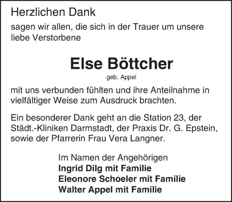  Traueranzeige für Else Böttcher vom 05.09.2015 aus trauer.echo-online.de