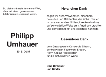 Traueranzeige von Philipp Umhauer von Starkenburger Echo