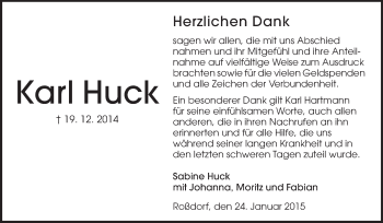 Traueranzeige von Karl Huck von Echo-Zeitungen (Gesamtausgabe)