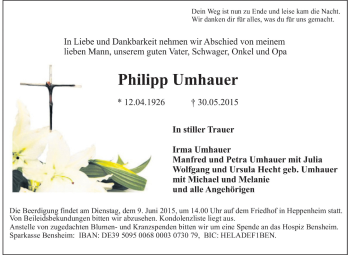 Traueranzeige von Philipp Umhauer von Starkenburger Echo
