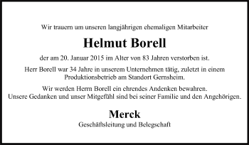 Traueranzeige von Helmut Borell von Rüsselsheimer Echo, Groß-Gerauer-Echo, Ried Echo