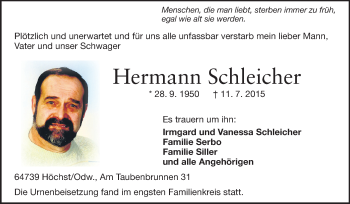 Traueranzeige von Hermann Schleicher von Odenwälder Echo