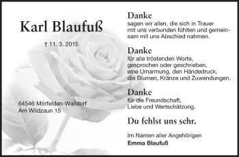 Traueranzeige von Karl Blaufuß von Rüsselsheimer Echo, Groß-Gerauer-Echo, Ried Echo